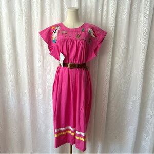 Vintage 1980's Pink Farm Embroidered Maxi Dress!